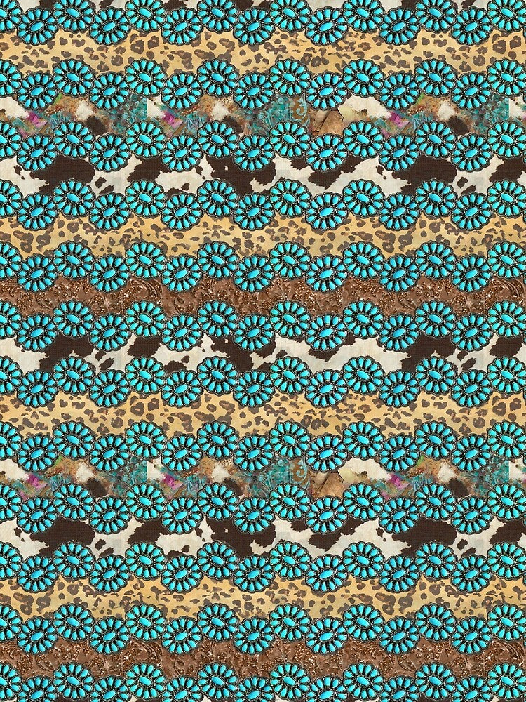 Vintage Western Theme Country Cowhide Leather Turquoise Pattern by LiveAesthetic