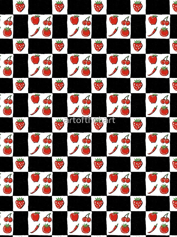 Red Fruits & Veggies Checkerboard Pattern by artofthebart