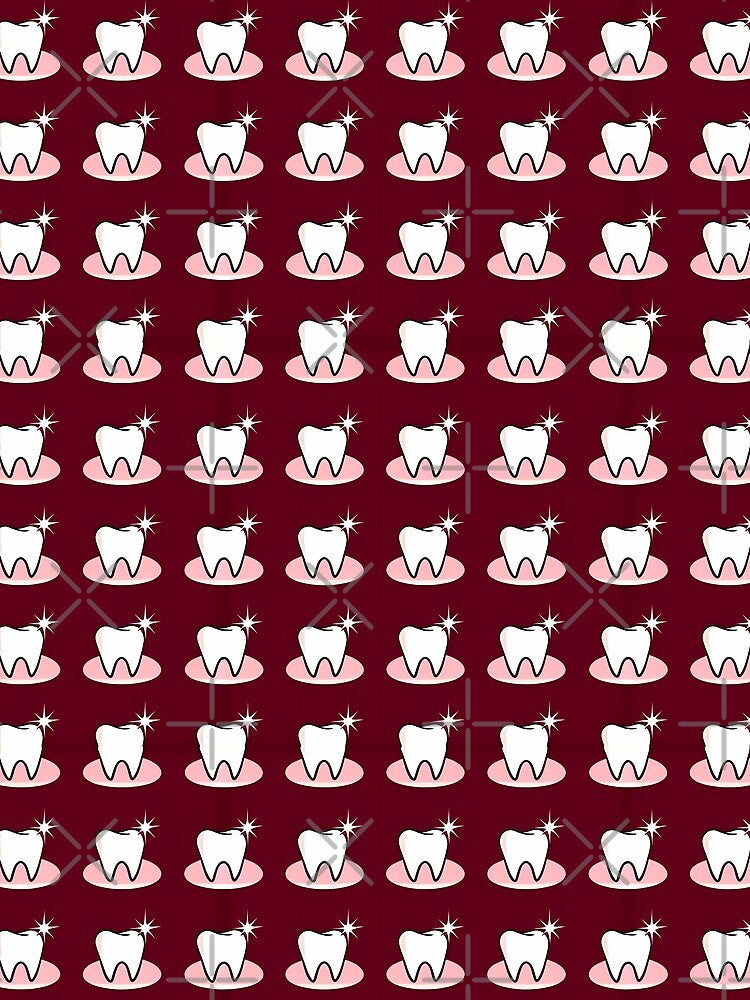 Sparkling Teeth Grid Pattern - Cute Maroon Dental Art by UniqueDesign751