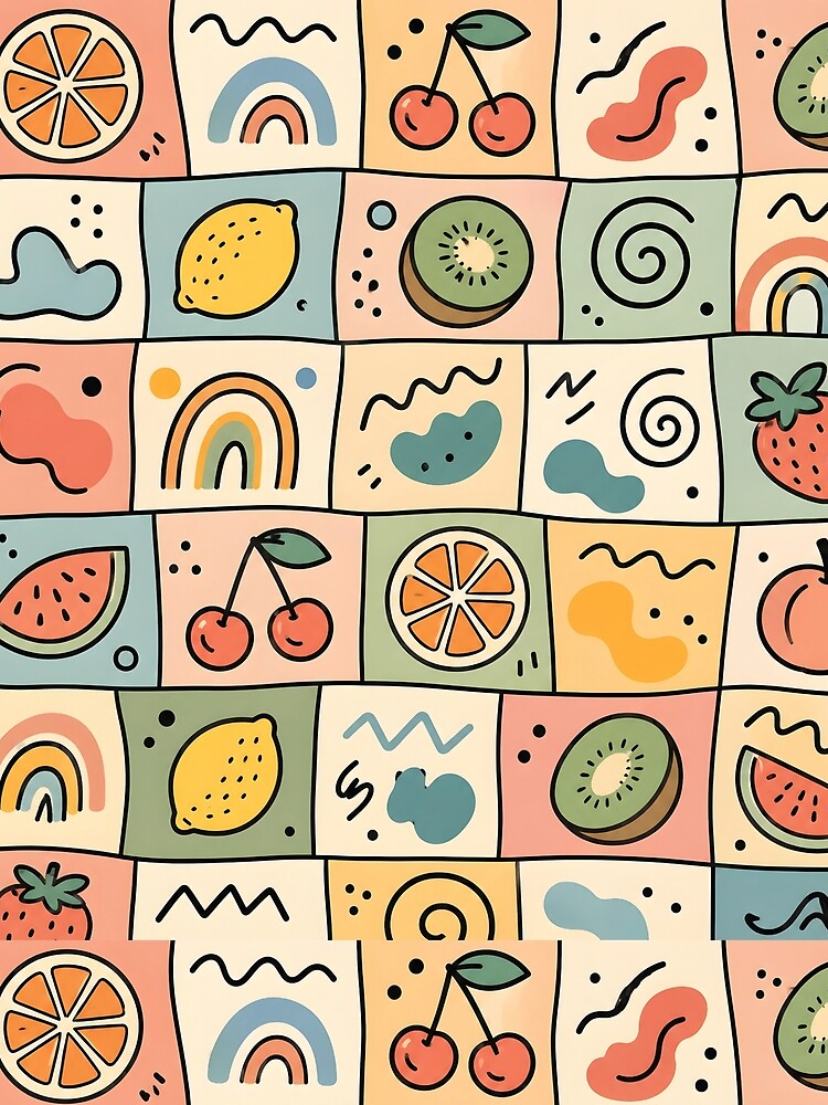 Pastel Retro Fruit Mosaic Pattern. by aashcreat