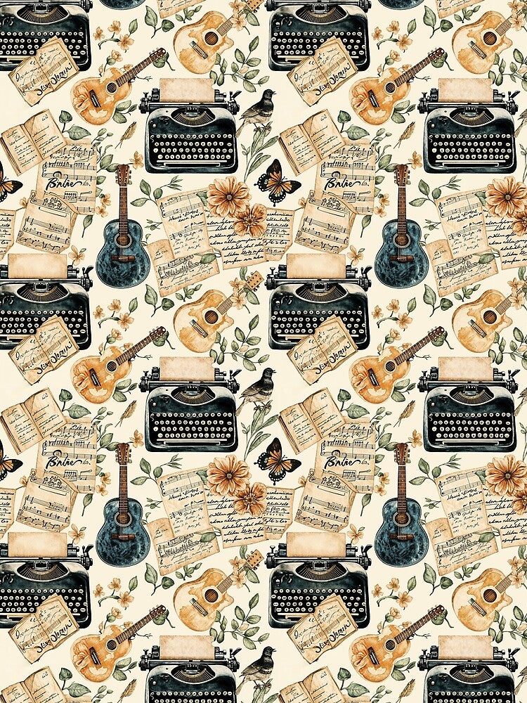 Vintage Typewriters & Guitars with Sheet Music by FolkloreShoppe