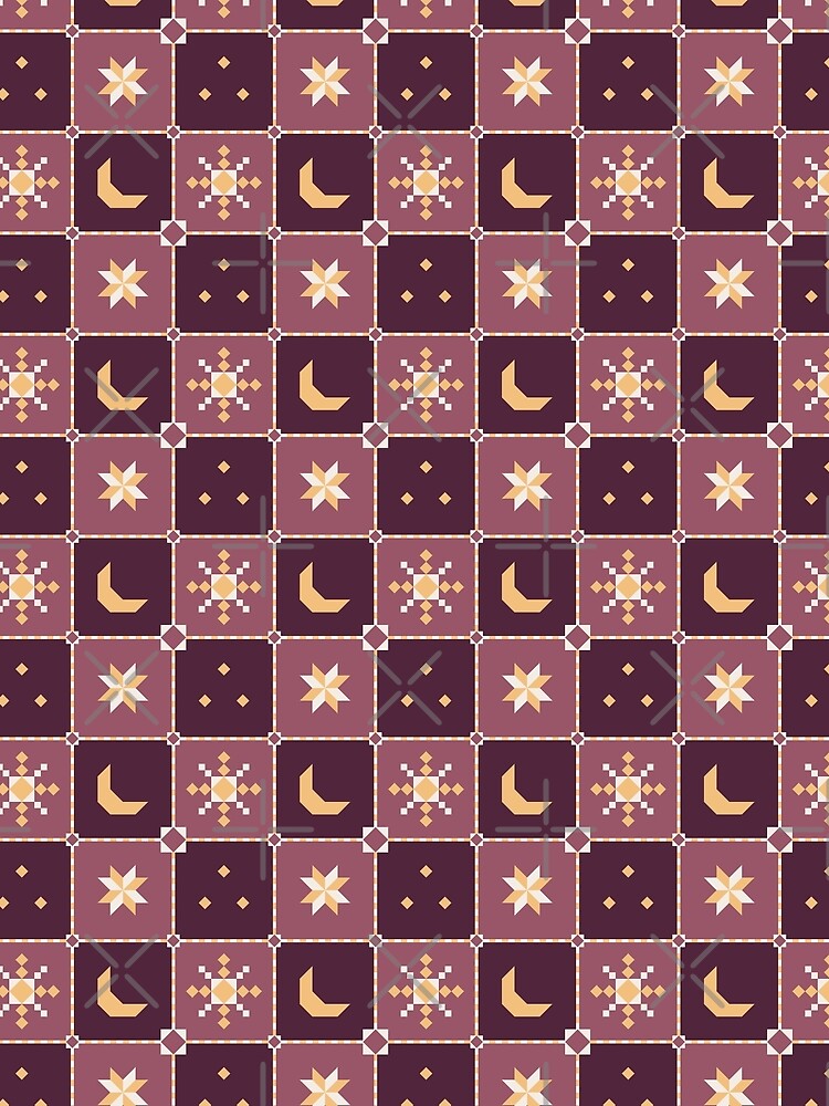 Celestial Quilt Block - Moon and Star Patchwork Goth Plum by Elodie-Motifs