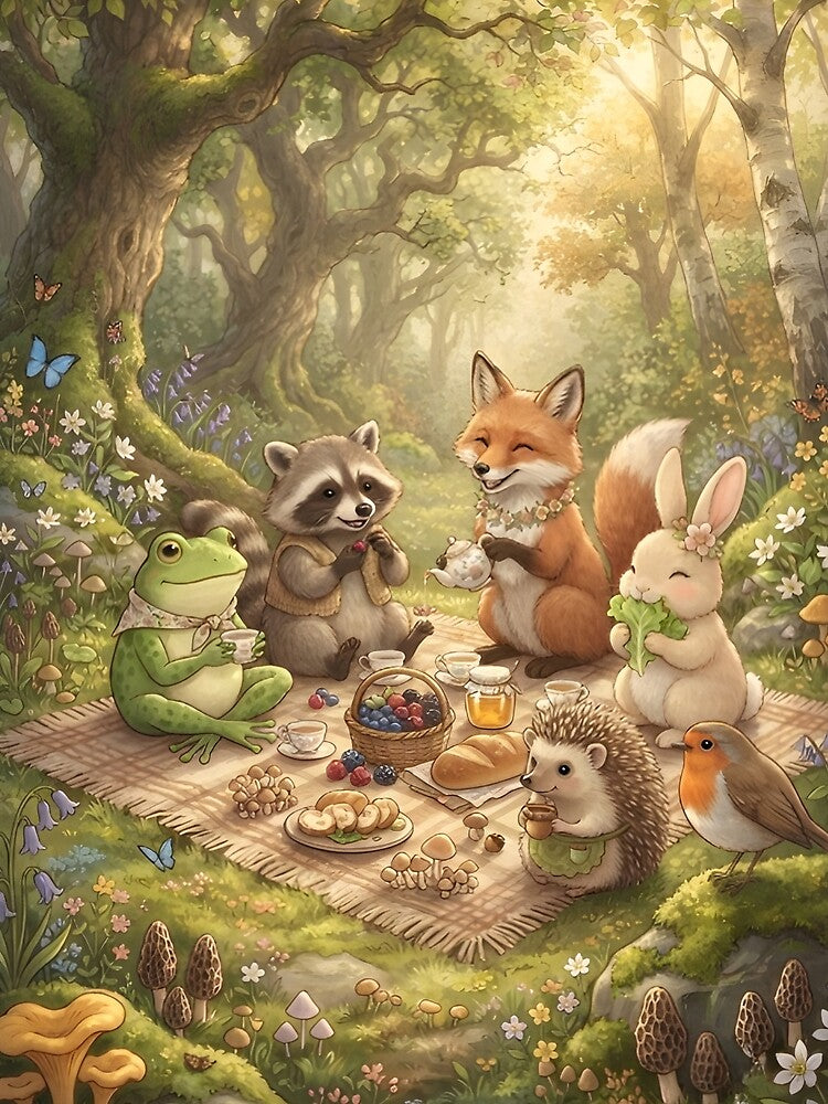 Forest Friends Picnic Whimsical Woodland Animal Illustration | Cute Nature Art by ZyxDes