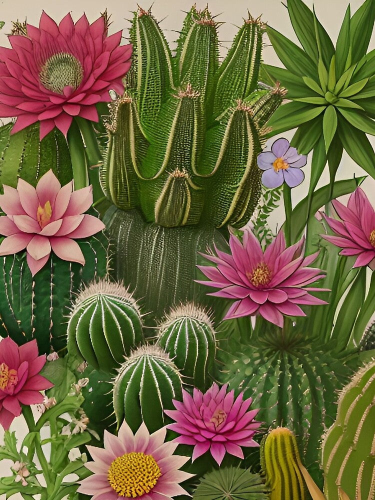 Vintage Botanical Aesthetic Flowering Cacti Illustration by Ima-Shel-Mae