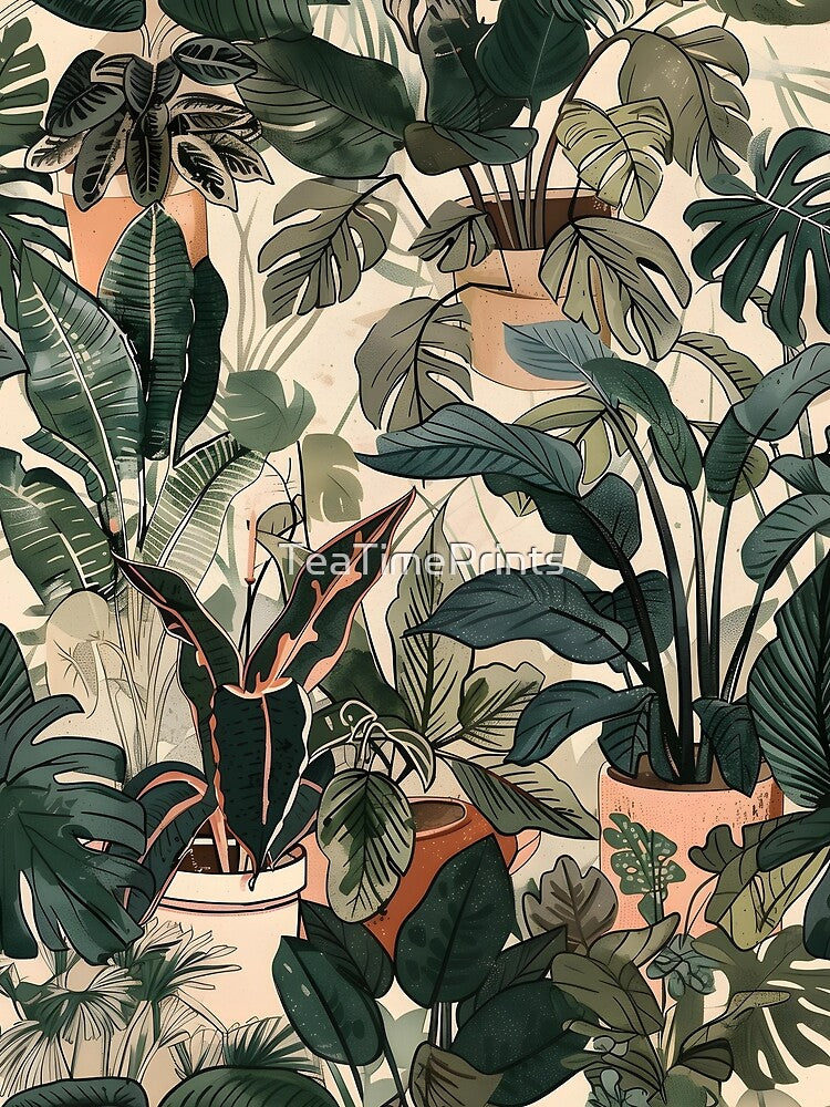 Tropical Jungle Houseplants Collection by TeaTimePrints