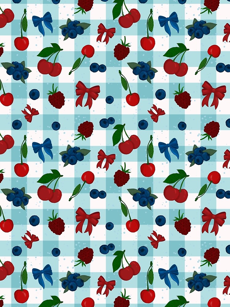Teal Blue Picnic Berries and Bows by Pinecone Place