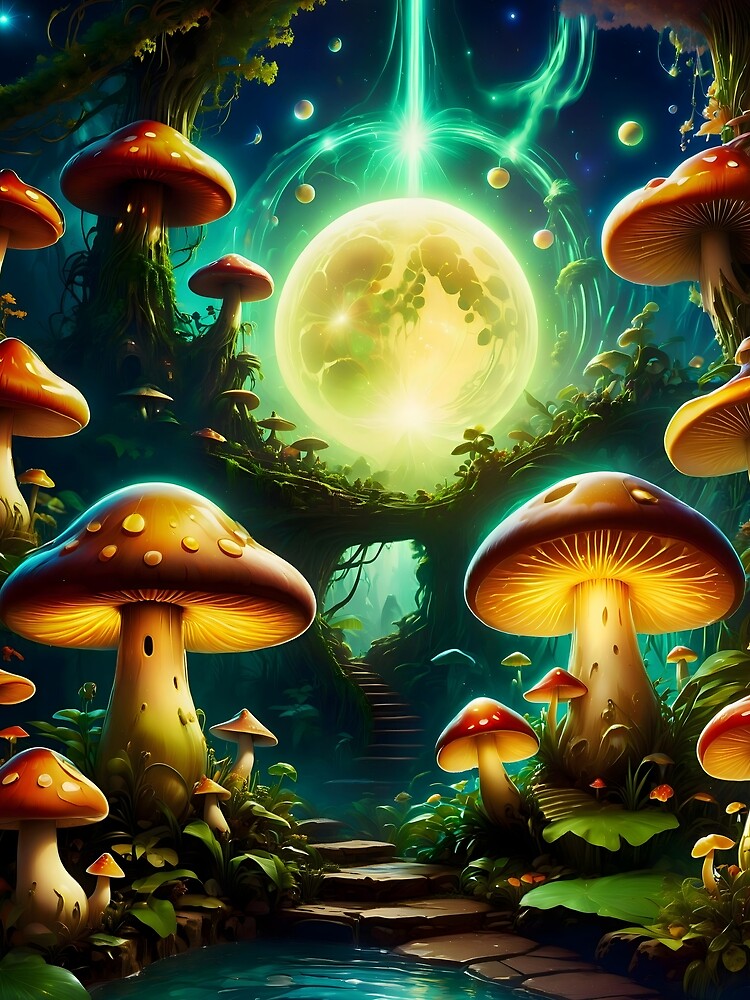 Glowing Moon Portal Mushroom Forest | Fantasy Woodland Nightscape by ArtDesignRemix