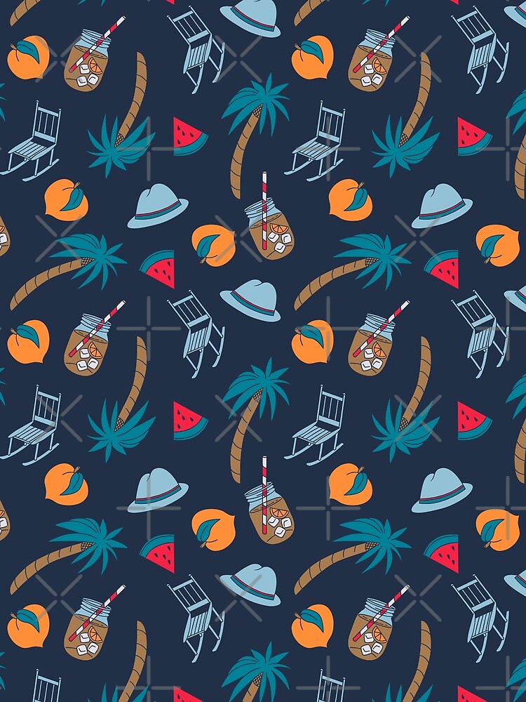 Southern Summer Pattern – Peaches, Palm Trees & Porch Rockers by musingtreeart
