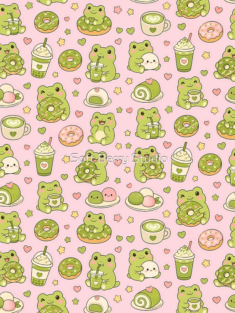 Frog Matcha Donut Pattern by Soft Berry Studio
