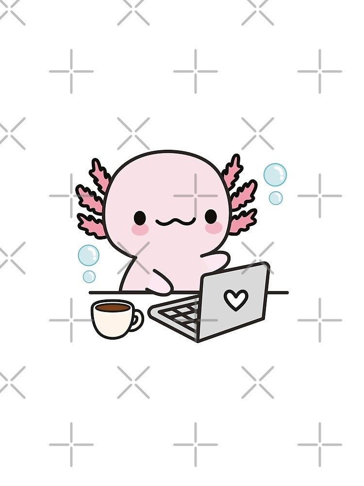 Cute Axolotl working on the computer by XoTheMonster