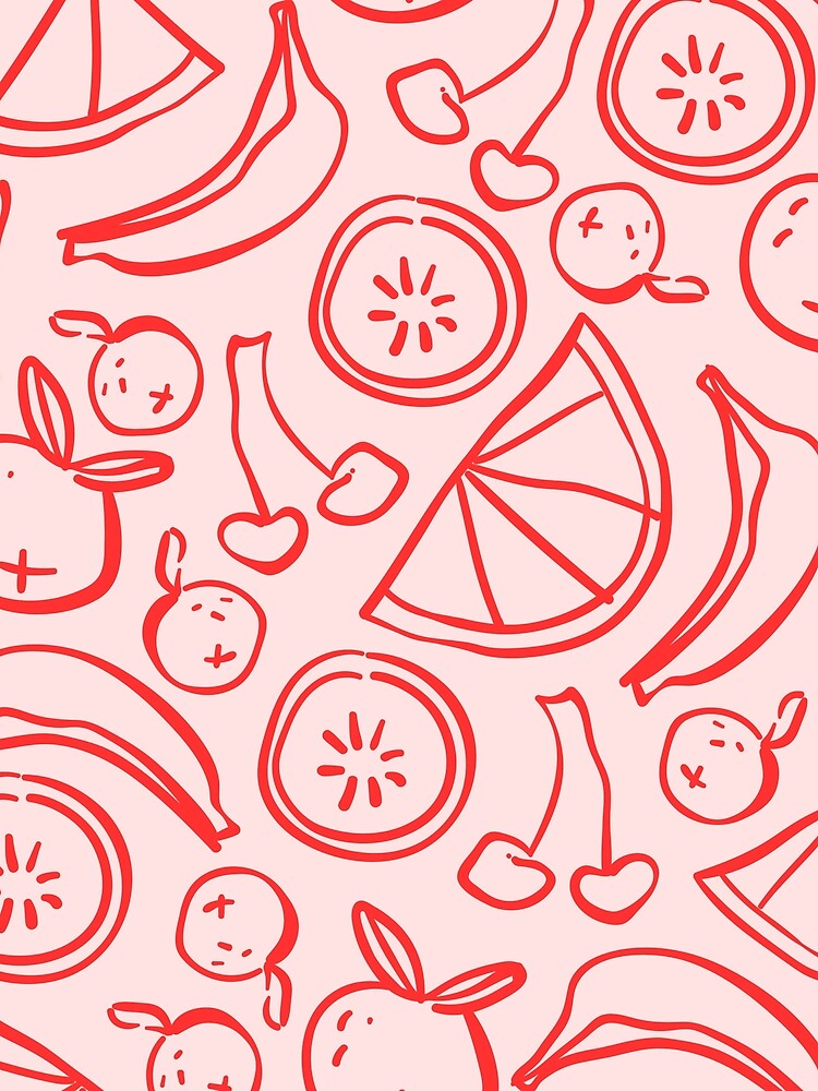 Red Fruit Pattern on Peach Background – Aesthetic Minimalist Fruit Design by TropicalTrails