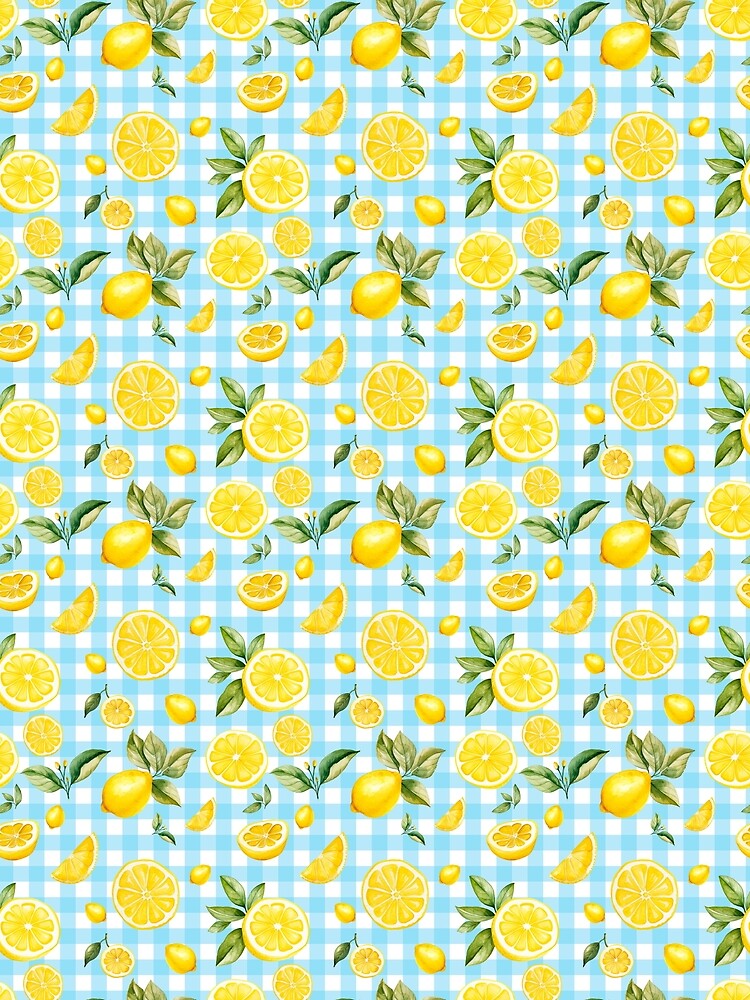 Lemon Gingham- Blue Picnic Pattern by PastelPuppy