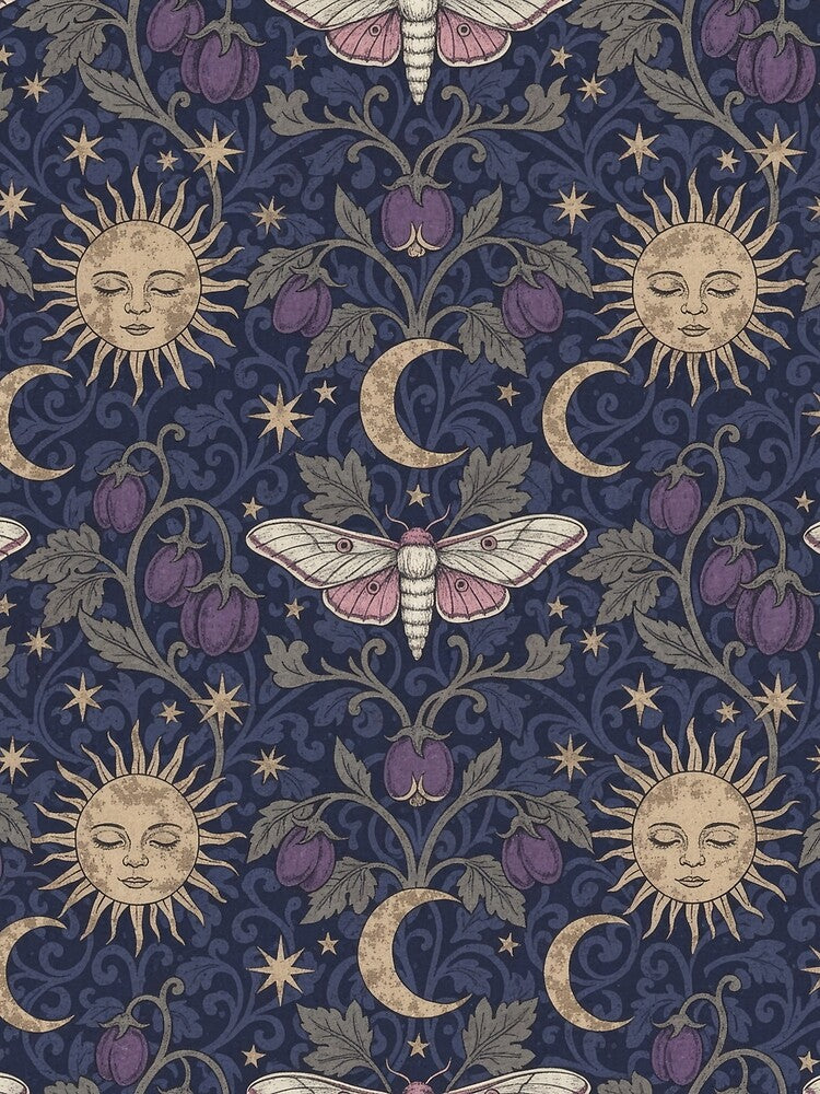 Celestial Nightshade & Luna Moth Damask - Vintage Whimsigoth Pattern by The boys