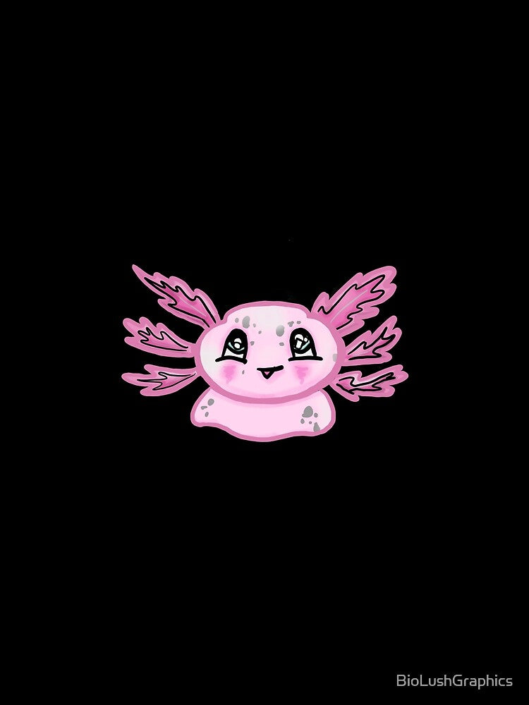 Pink Axolotl with Black Background by BioLushGraphics