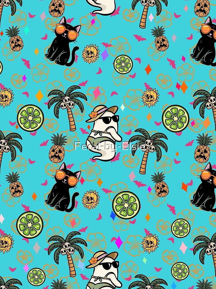 Summerween Repeating Pattern – Spooky Cute Tropical Chaos by Feral-by-Elsie