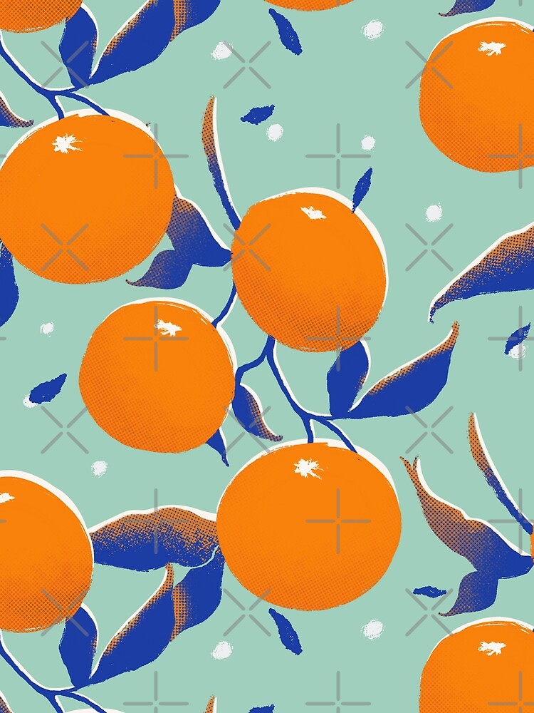 Orange pattern, pop art on teal by SztuKarola