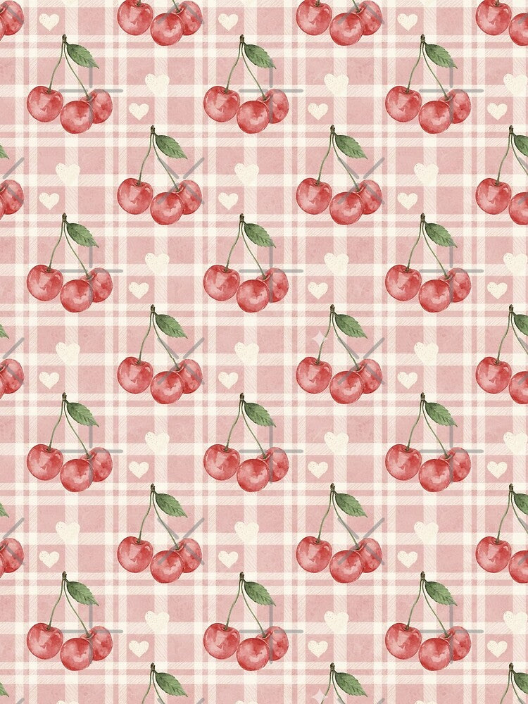 Cherry Gingham Plaid Watercolor Pattern by Canvas-Whispers