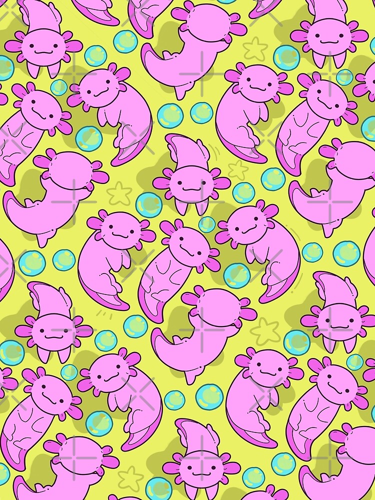 Pink axolotl with blue bubbles by Mossysplashart