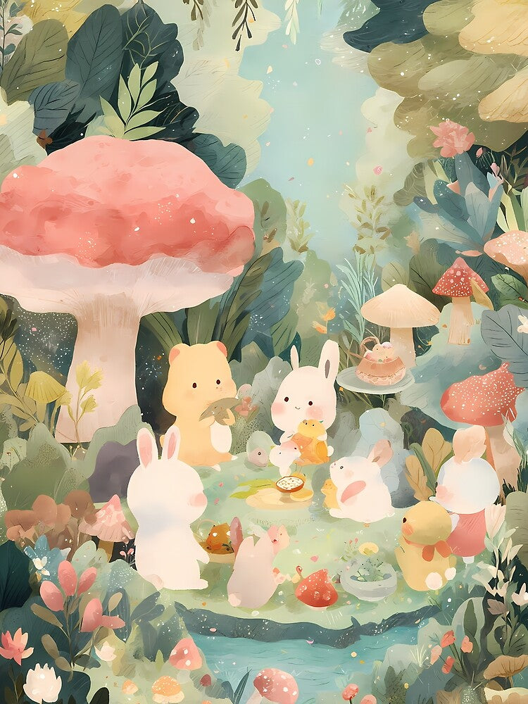 Kawaii Forest Picnic with Mushrooms and Animals by Kawaii Drops