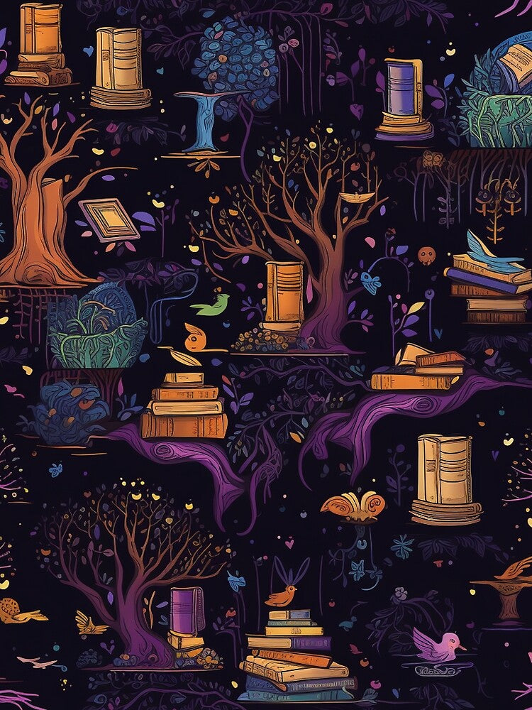Fantasy realm books seamless pattern, mystical by tokielle