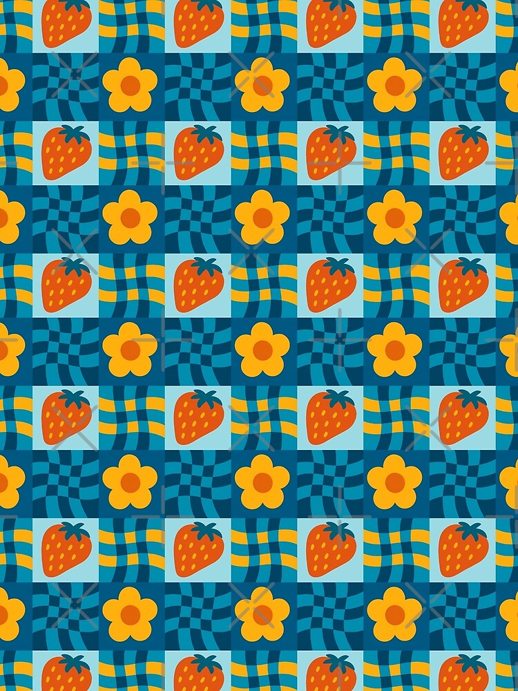 Retro Strawberry Flower Checker Pattern by UniqueDesign751