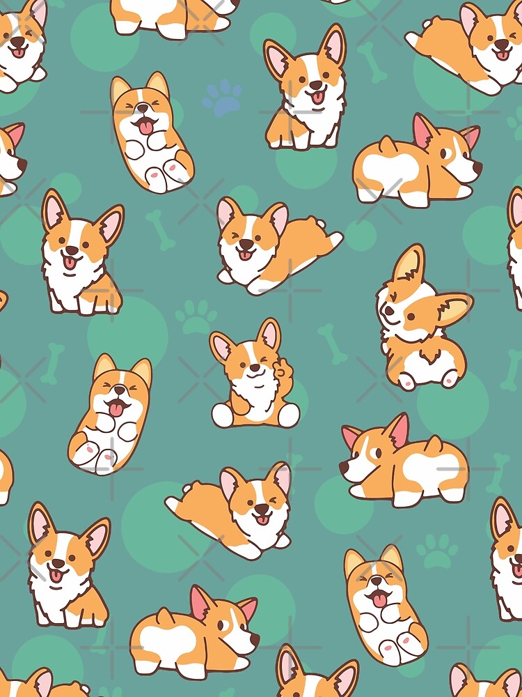 Corgi Puppy Fun - Green by DogsHearted