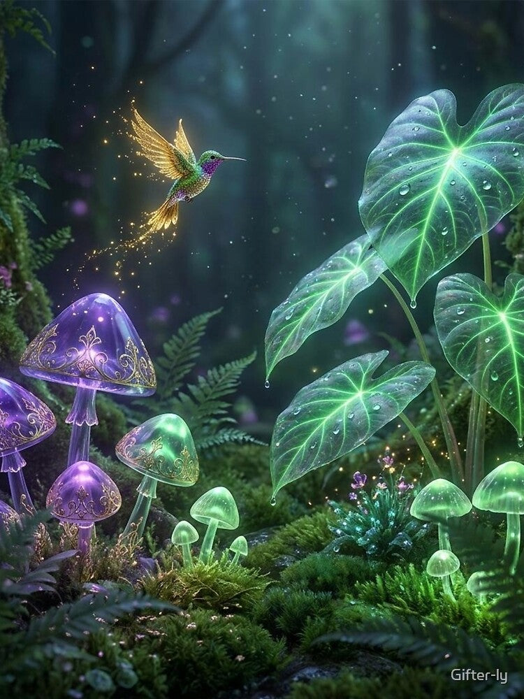 Bioluminescent Fairycore Forest Glowing Mushroom Art by Gifter-ly