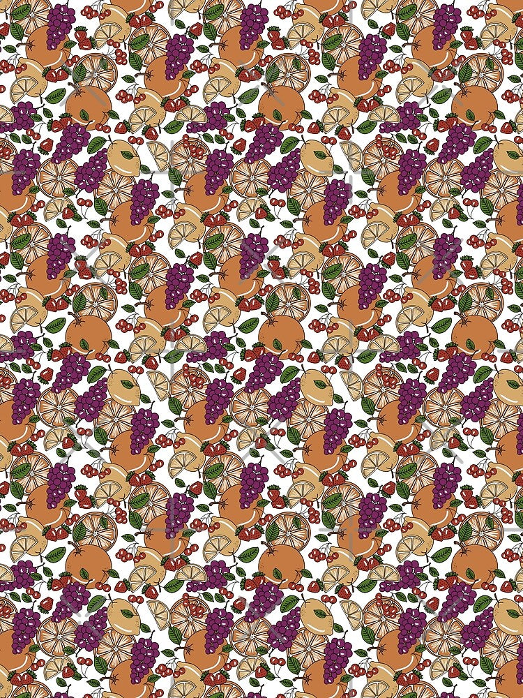 Summer Fruit Pattern – Citrus, Grapes & Berry Illustration by Shelb136