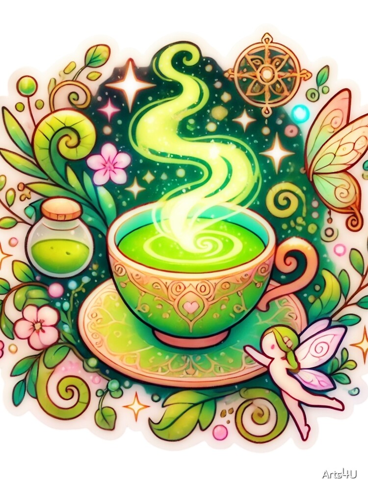 MATCHA LOVER GREEN TEA BOBA FAIRY WHIMSICAL FOREST NATURE STICKER by Arts4U