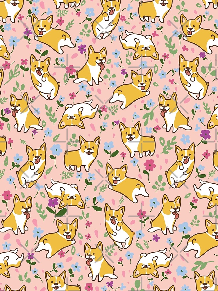 Corgi Puppy Fun Pink Background by DogsHearted