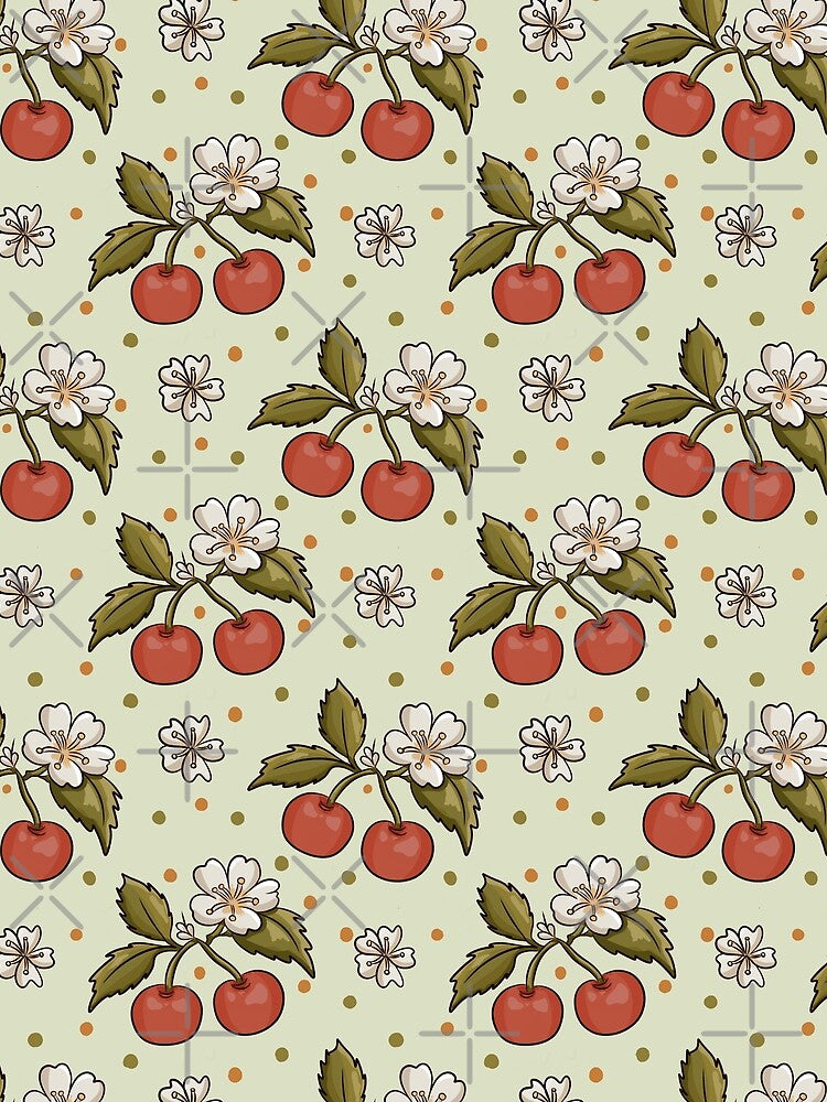 Cherry Blossom Pattern | Botanical Cherry Print | Cottagecore Seamless Design by Zymetryart