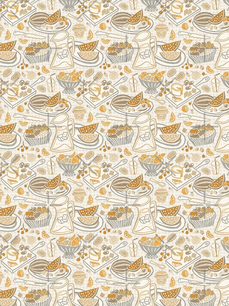 Retro picnic pattern, ochre yellow and sepia by Miss-Belle
