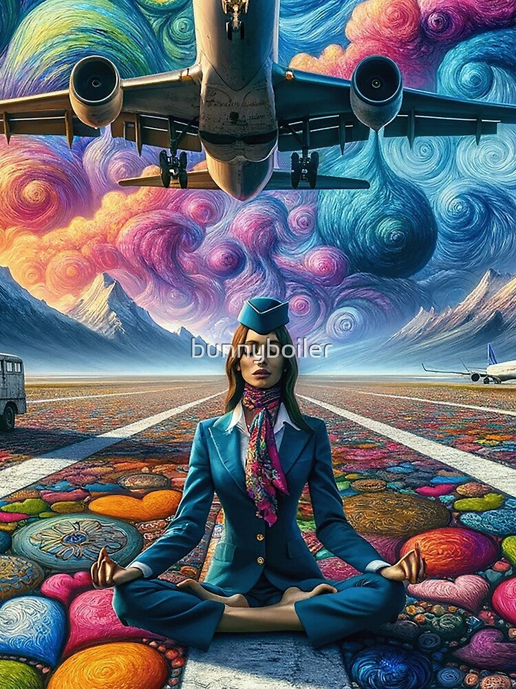 Zen Meditating Flight Attendant by bunnyboiler