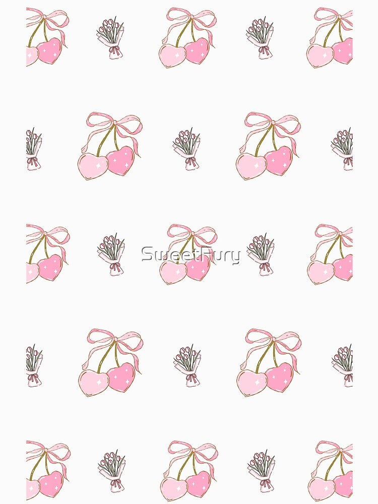 Coquette Heart Cherry and Ribbon Pattern by SweetFury