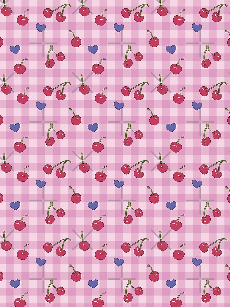 Cherry Love - Pink Picnic Gingham Pattern by Emmyteddy