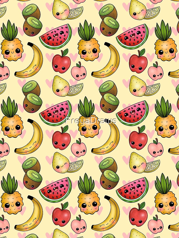 Kawaii Fruit Cute Fruit Salad Seamless Pattern by FreyaDraws