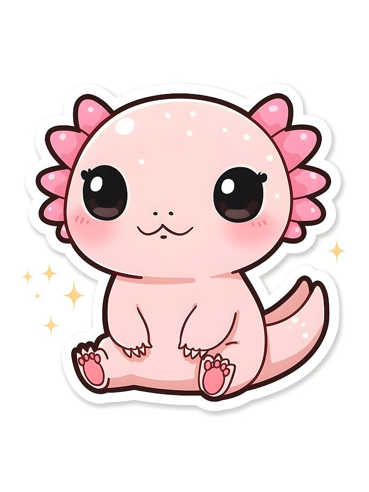Cute Kawaii Axolotl Pastel Pink Sparkle Sticker by KooksStudio