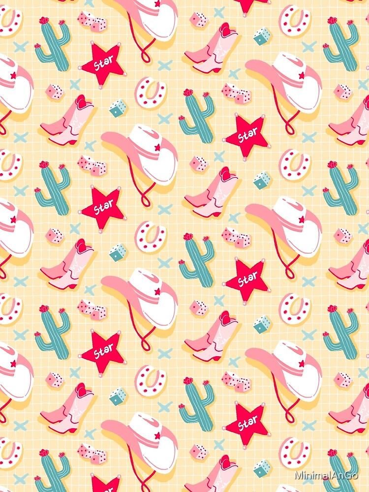 Cute Cowgirl Aesthetic Pattern Pink Yellow Western Icons by MinimalAnGo