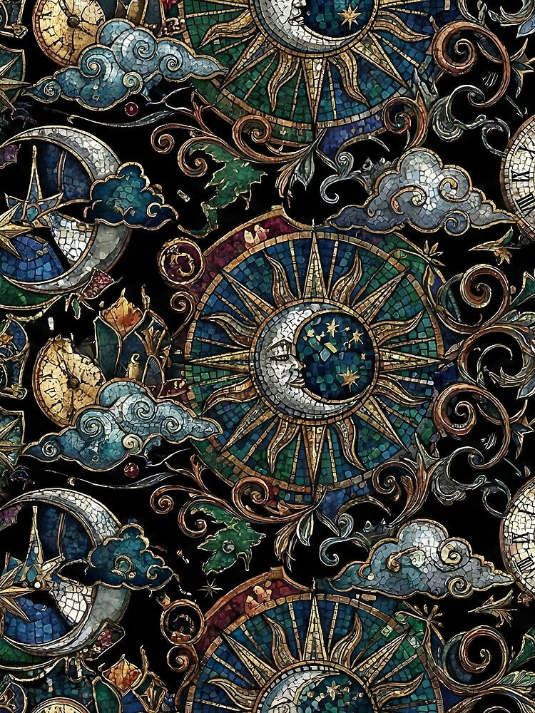 Celestial Kaleidoscope Sun and Moon Maximalist Mosaic by auxincaftan0o