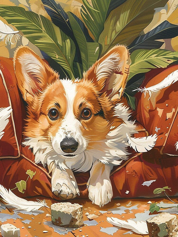 Corgi dog destroyed the pillow by CorgiCuddle