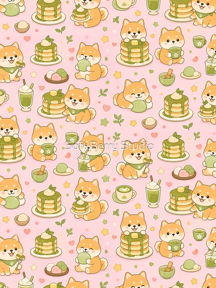 Shiba Matcha Pancake Pattern by Soft Berry Studio