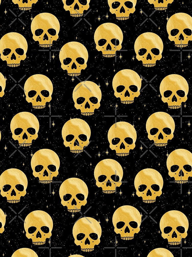 Whimsigoth Golden Skulls on Black by Little Wimbly