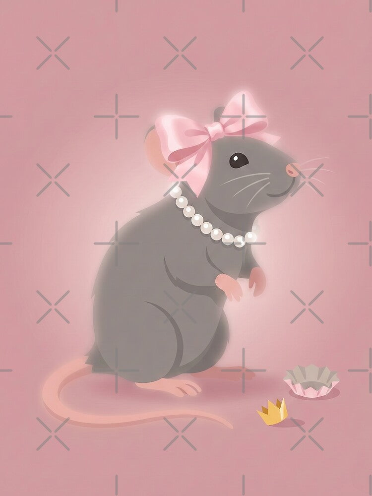 Coquette Rat - Cute Rodent with Pink Bow and Pearls by SavinMercantile