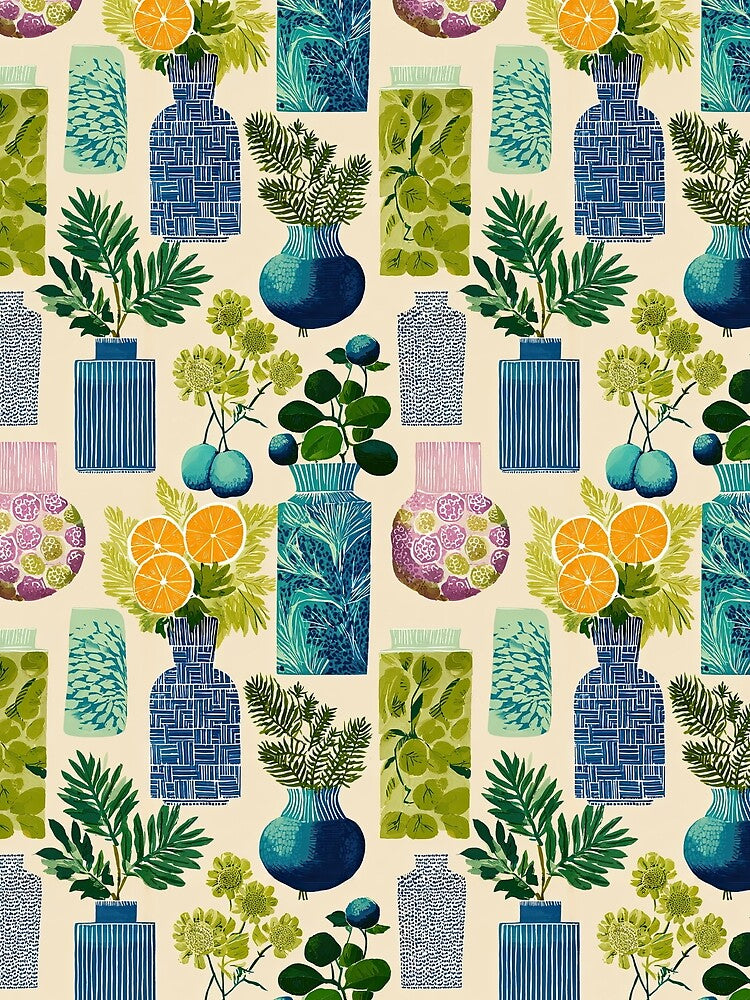 Colorful Botanical Fruit and Floral Pattern 3 by Kybruno's Creations