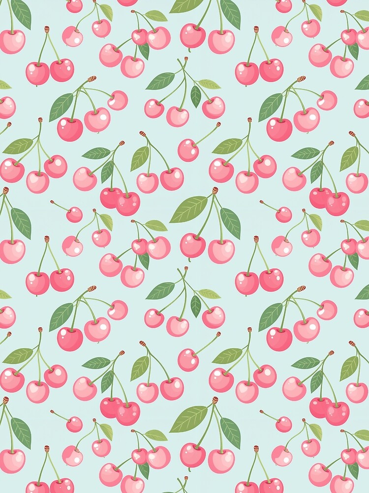 Cherry Seamless Pattern – Cute Pink Cherries on Mint by CreativeGarage