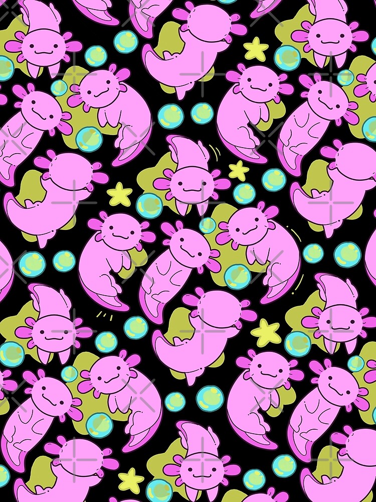 Pink axolotl with dark background by Mossysplashart