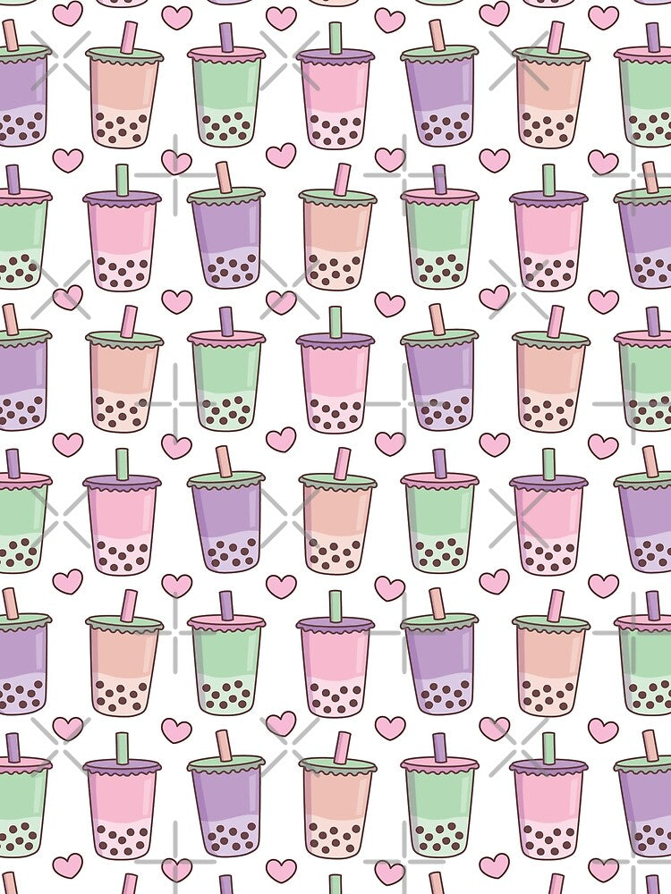 Colorful Pastel Boba Tea Love Pattern by rustydoodle