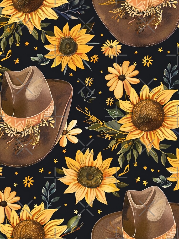 Flower Cowboy Hat Pattern-dark by HippieShackAL