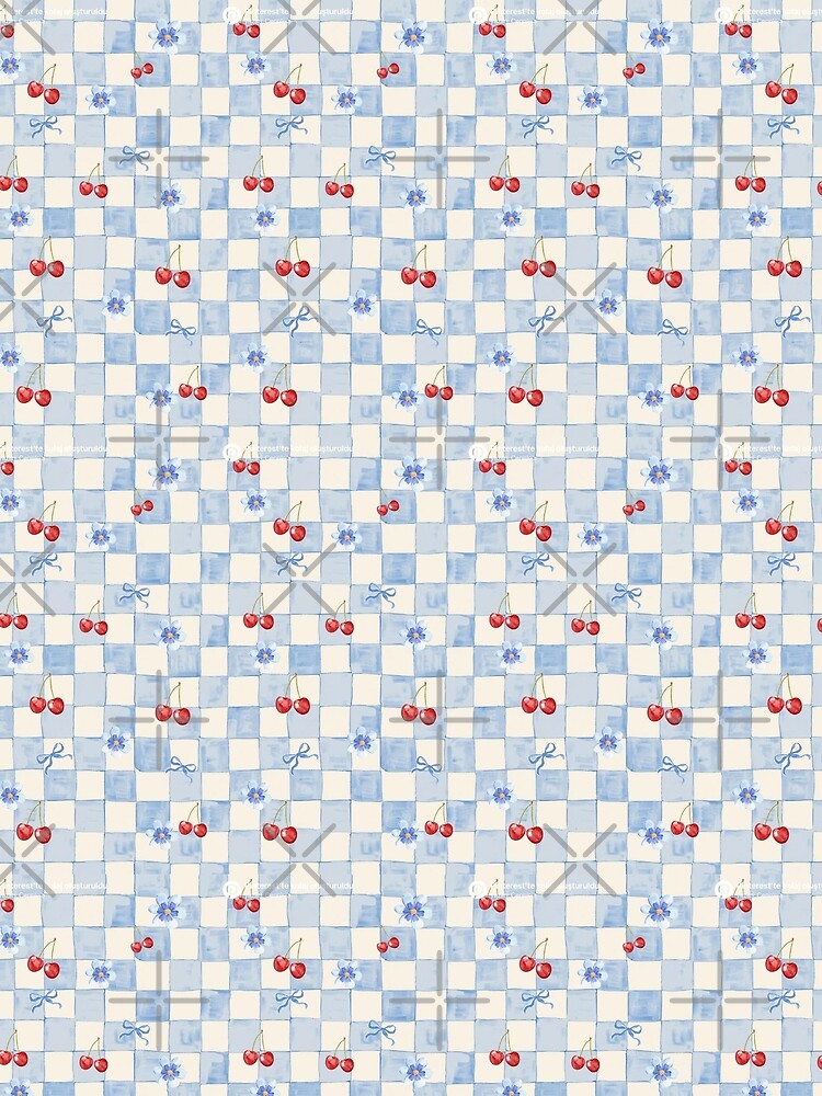 Coquette Aesthetic- Blue Gingham with Cherries&Bows by SC-Shop-