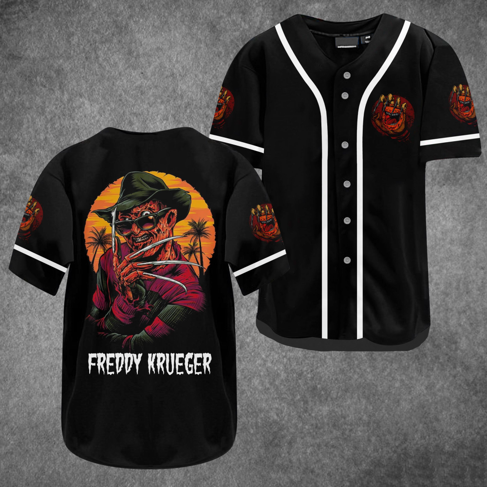 Freddy Krueger White Piping Baseball Jersey: Sleek & Stylish Horror-Inspired Apparel! - Aopprinter